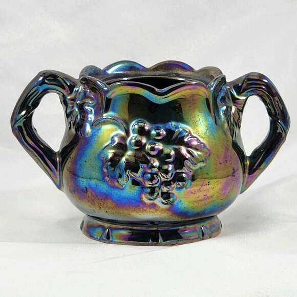 Vintage Lusterware Sugar Bowl Japanese Ceramic Purple Carnival Glass Style READ - Picture 4 of 6